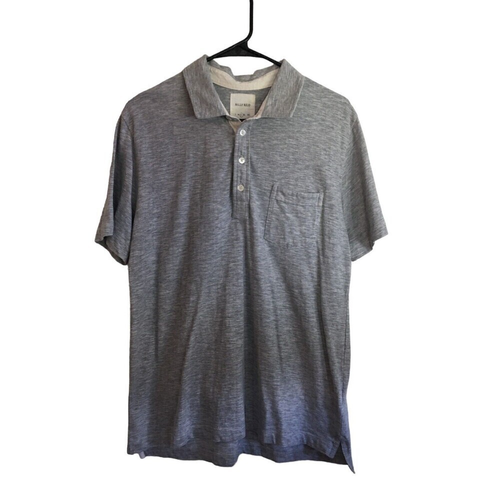 Billy Reid Polo Shirt Men's Size Large Gray Striped Short Sleeve